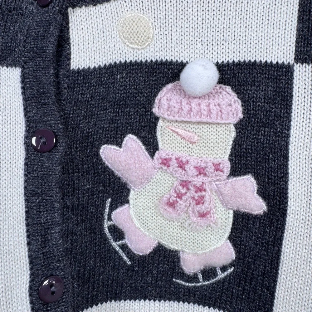 VTG Marisa Christina Cardigan M Patch Snowman Winter Holiday Ugly Sweater Retro